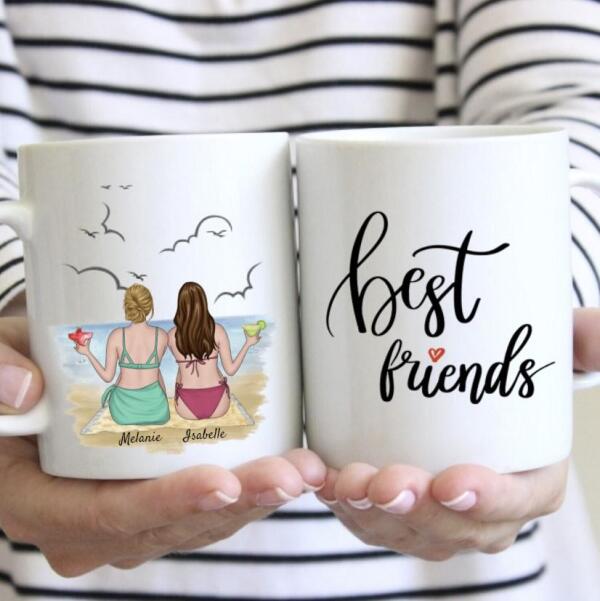 Beste Freundinnen am Strand - Personalisierte Tasse Sommer Edition (2-3 Personen)
