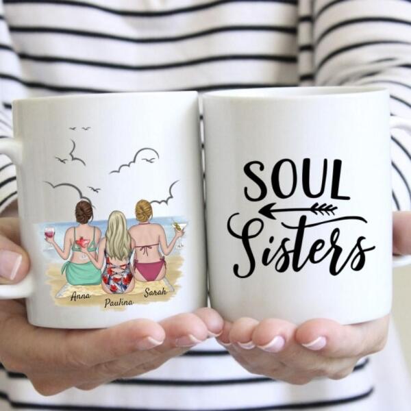 Lieblingsschwester am Strand - Personalisierte Tasse Bikini Edition (2-3 Schwestern)
