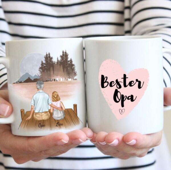Opa mit Enkel/Enkelin - Personalisierte Tasse Großeltern (2-3 Personen)