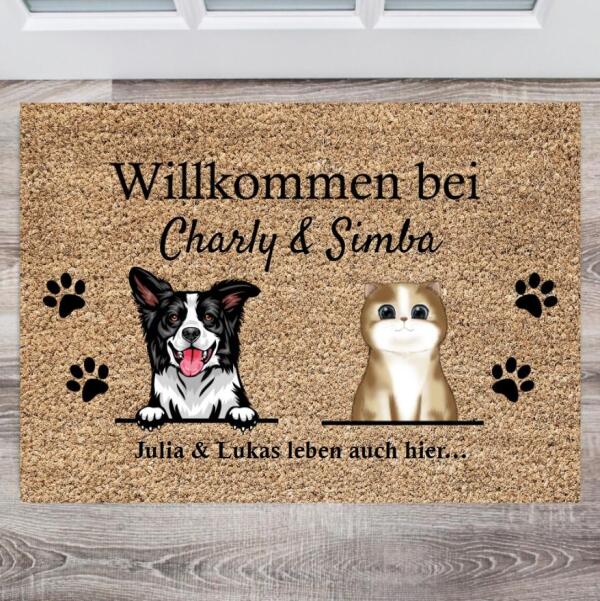 Willkommen bei - Personalisierte Fußmatte Hund & Katze (1-4 Haustiere)