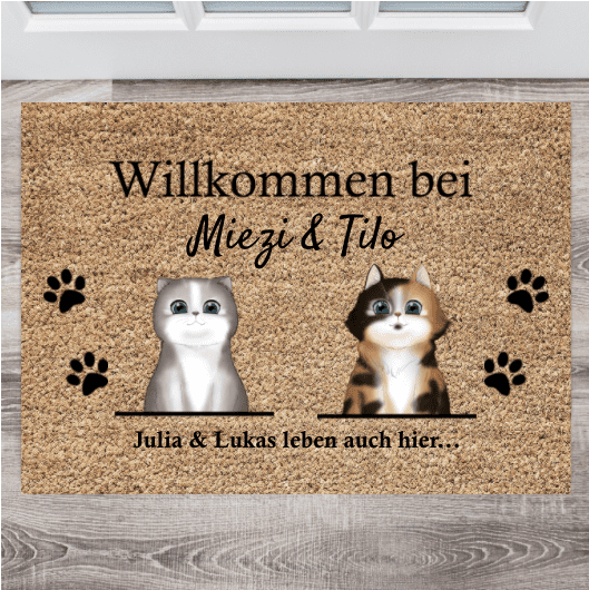 Katzenfreunde- Personalisierte Fußmatte (1-4 Katzen)