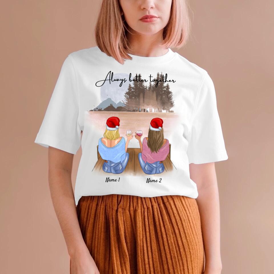 Weihnachten Freundinnen mit Getränk - Personalisiertes T-Shirt