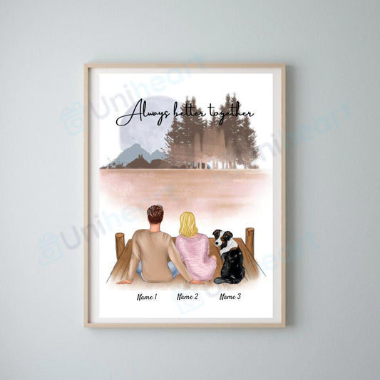 Pärchen mit Haustier - Personalisiertes Digitales Bild (Paar mit Hund oder Katze)