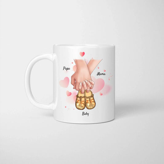 Familienglück mit Babyschuhen - Personalisierte Tasse