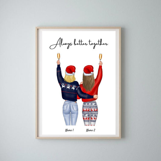Weihnachten Beste Freundinnen - Personalisiertes Poster (2-4 Freundinnen)