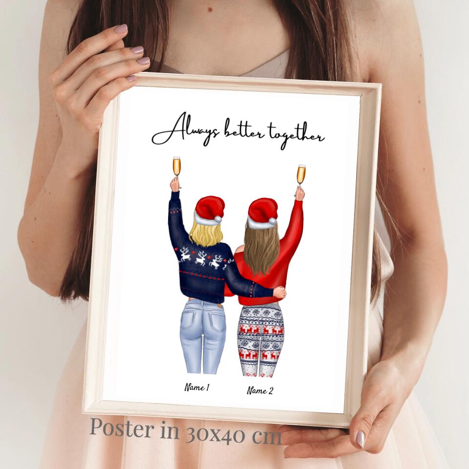 Weihnachten Beste Freundinnen - Personalisiertes Poster (2-4 Freundinnen)
