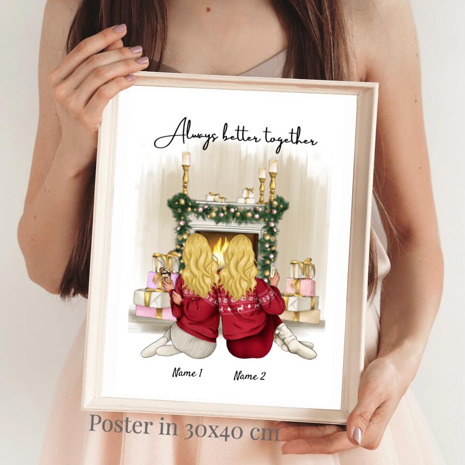 Freundinnen an Weihnachten - Personalisiertes Poster (2-3 Personen)