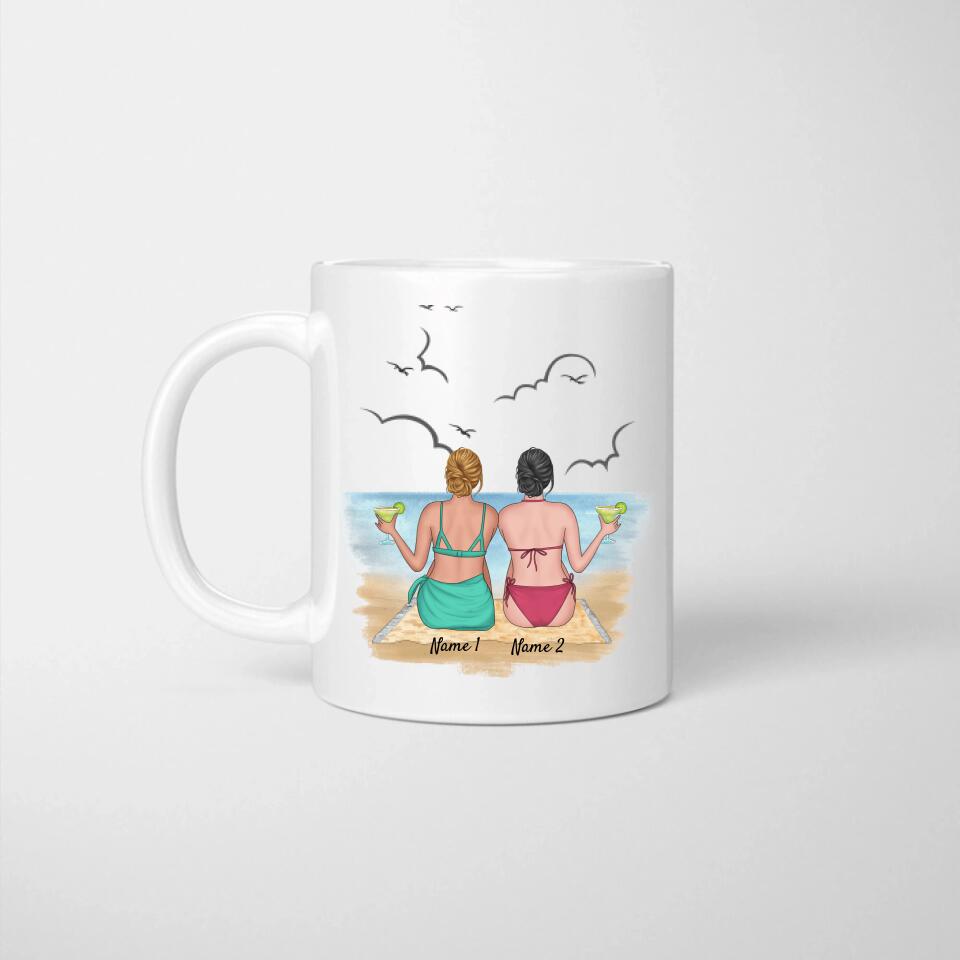 Beste Freundinnen am Strand - Personalisierte Tasse Sommer Edition (2-3 Personen)