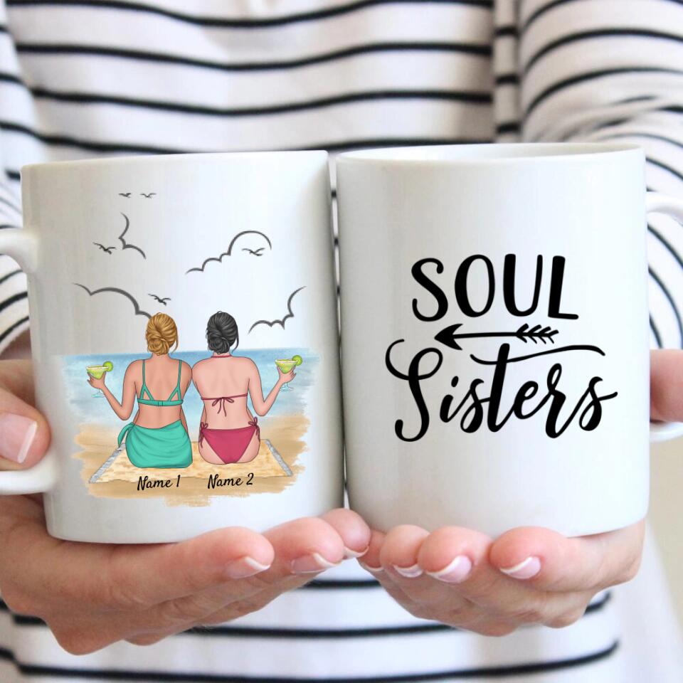 Beste Freundinnen am Strand - Personalisierte Tasse Sommer Edition (2-3 Personen)