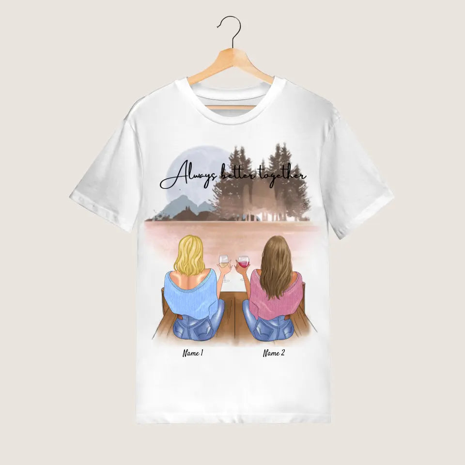 Beste Freundinnen mit Getränk - Personalisiertes T-Shirt (100% Baumwolle, Unisex)