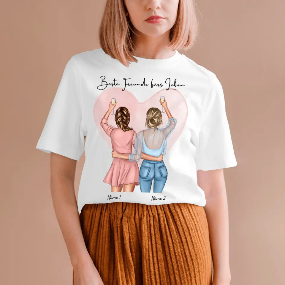Beste Freundinnen Cheers - Personalisiertes T-Shirt (100% Baumwolle, Unisex)