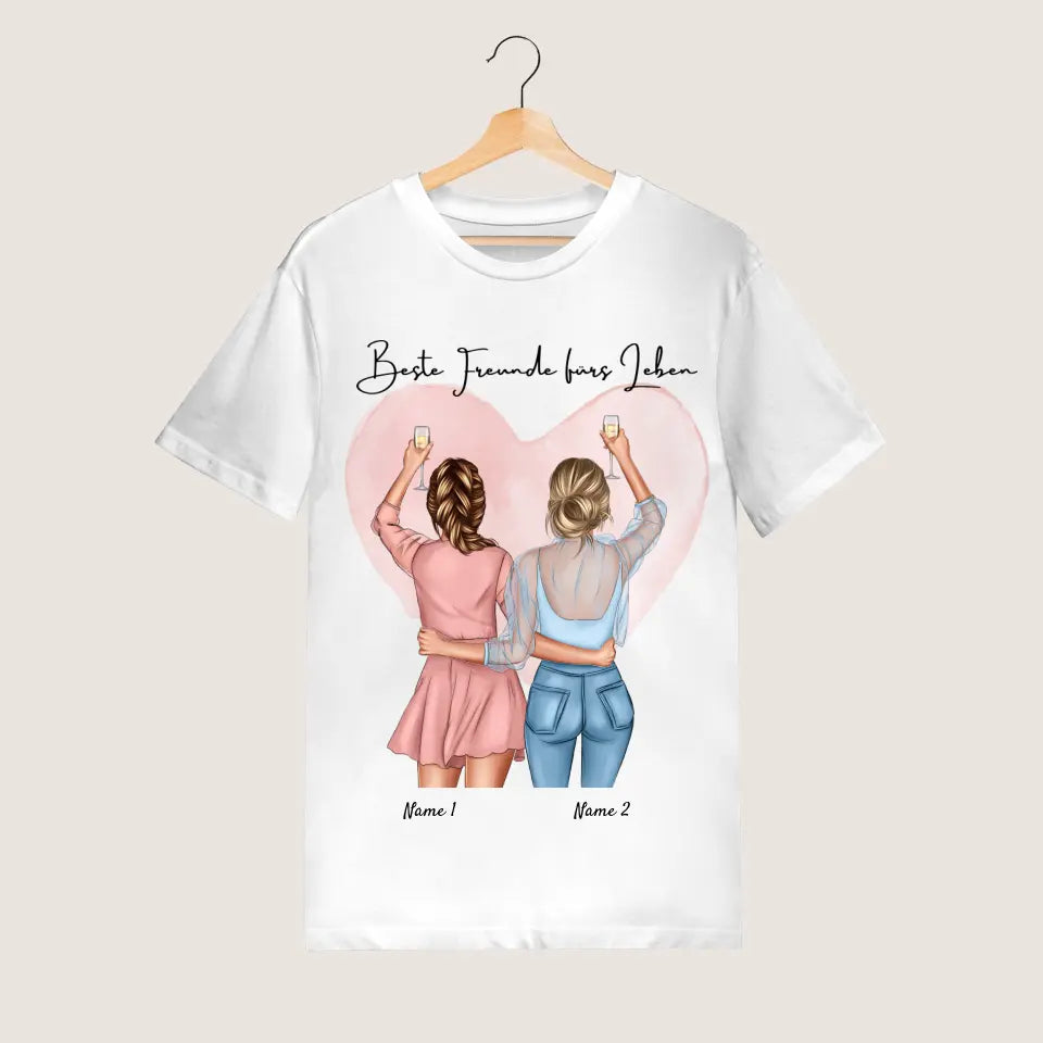 Beste Freundinnen Cheers - Personalisiertes T-Shirt (100% Baumwolle, Unisex)