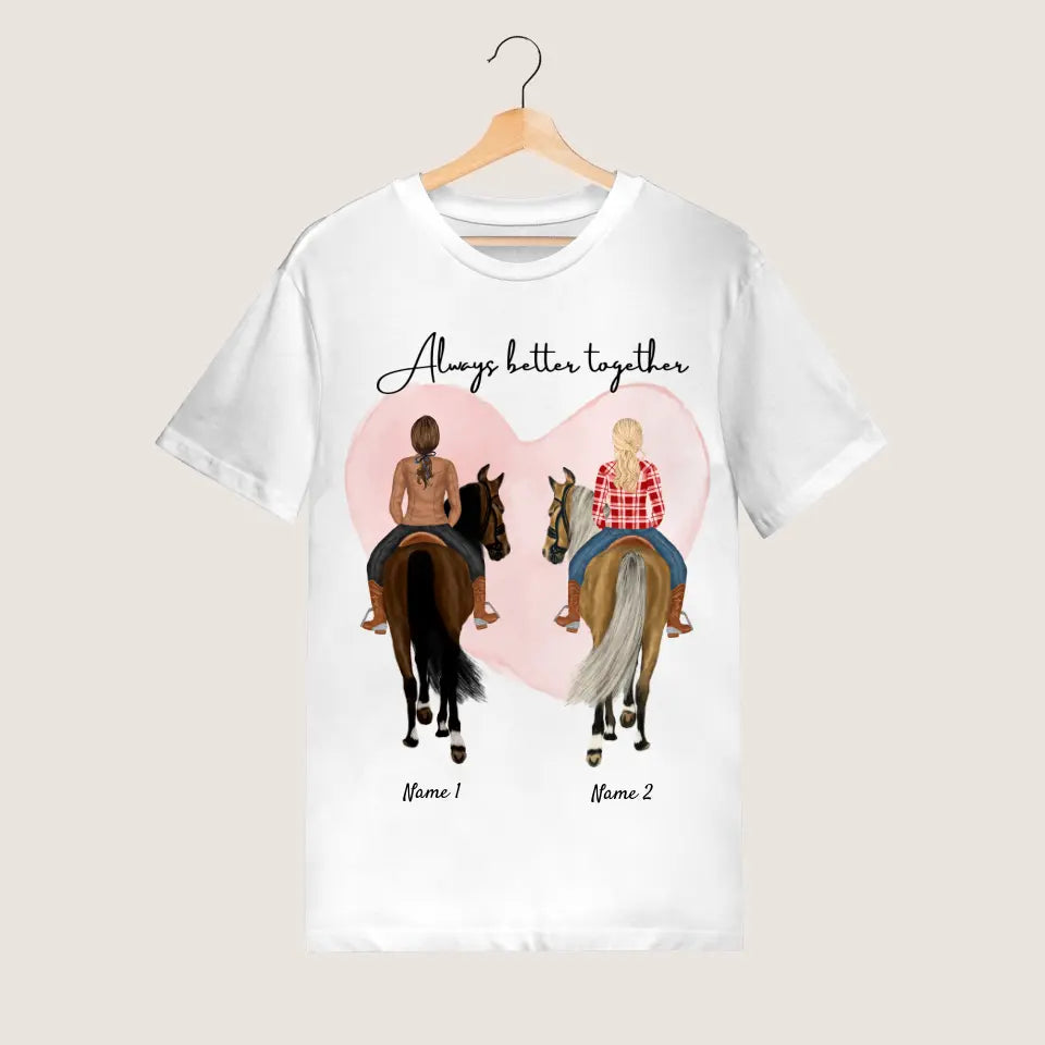 Beste Pferde-Freundinnen - Personalisiertes T-Shirt (1-3 Reiterinnen)