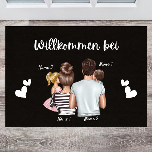 "Willkommen bei uns" Personalisierte Familien Fußmatte Schwarz (bis zu 4 Kinder)