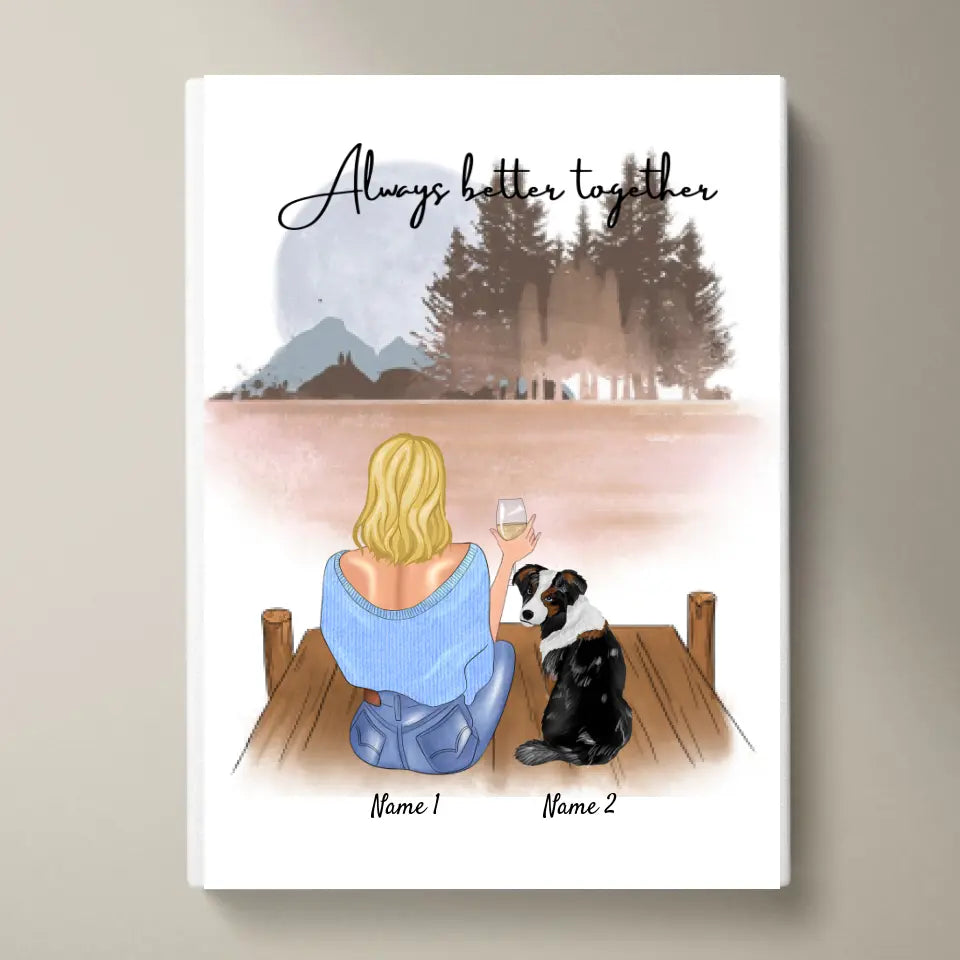 Frauchen mit Haustier - Personalisiertes Poster (Frau mit 1-2 Katzen oder Hunde)