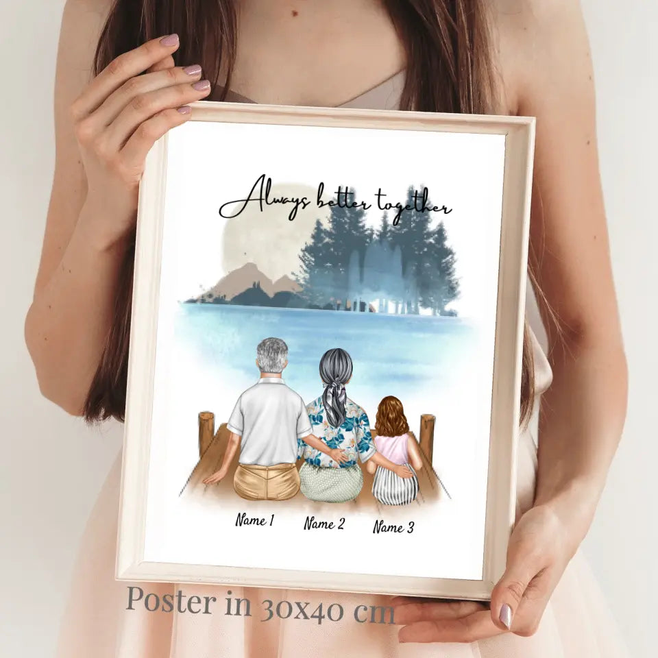 Großeltern mit Enkeln - Personalisiertes Poster (Oma
& Opa mit bis 2 Enkelkinder)