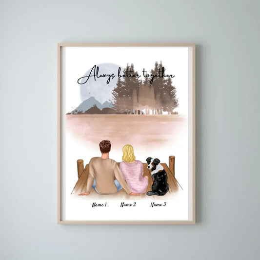 Pärchen mit Haustier - Personalisiertes Poster (Hund, Katze)