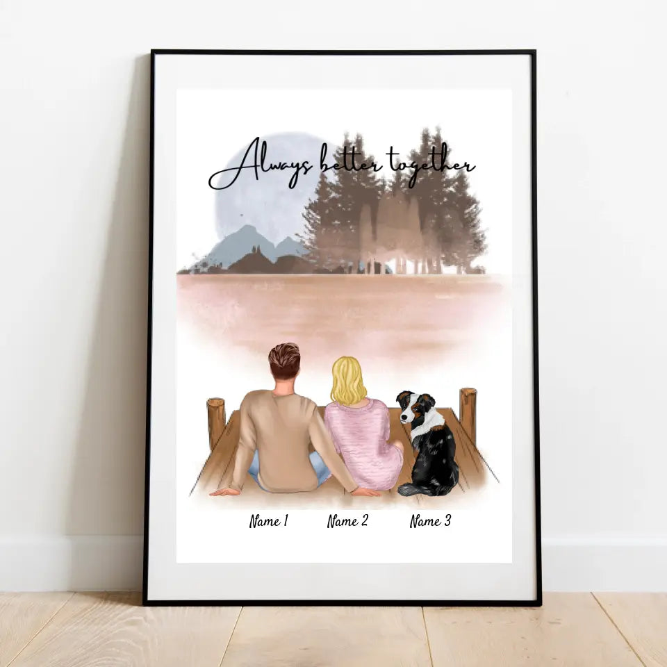 Pärchen mit Haustier - Personalisiertes Poster (Paar mit Hund oder Katze)