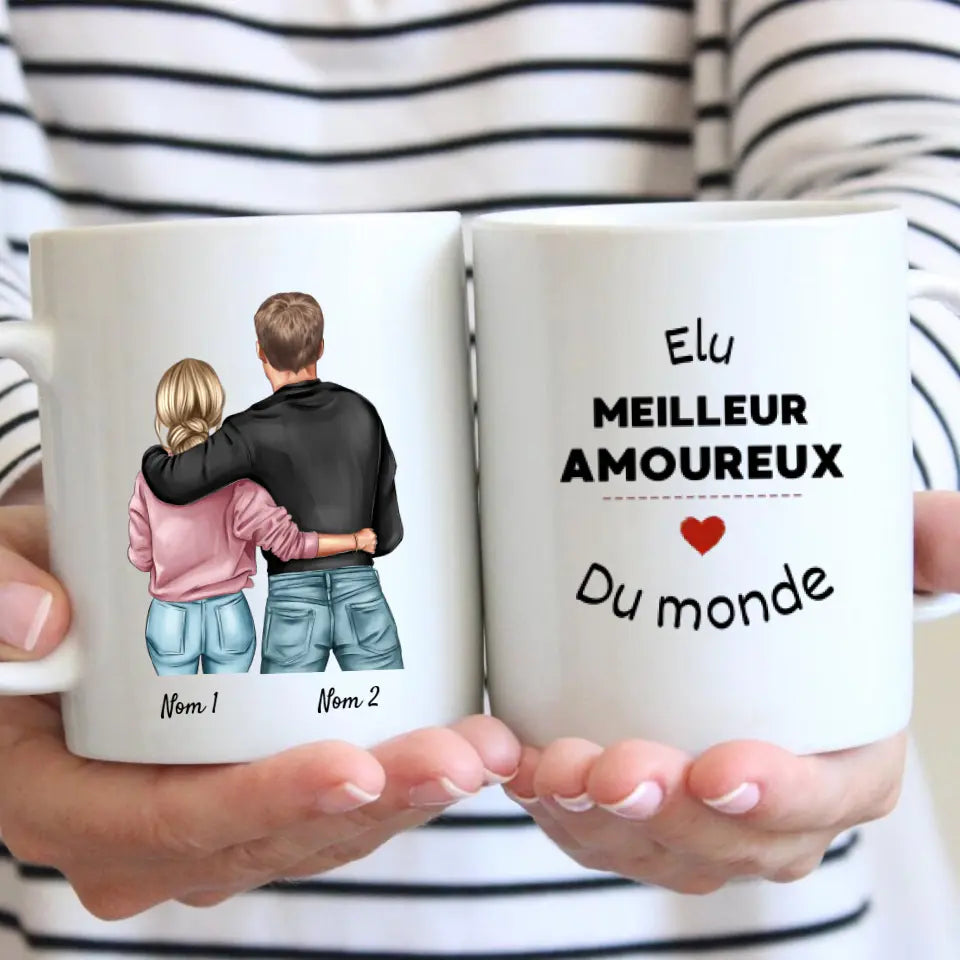 Élu meilleur amoureux du monde - Mug personnalisé pour couple (homme & femme)