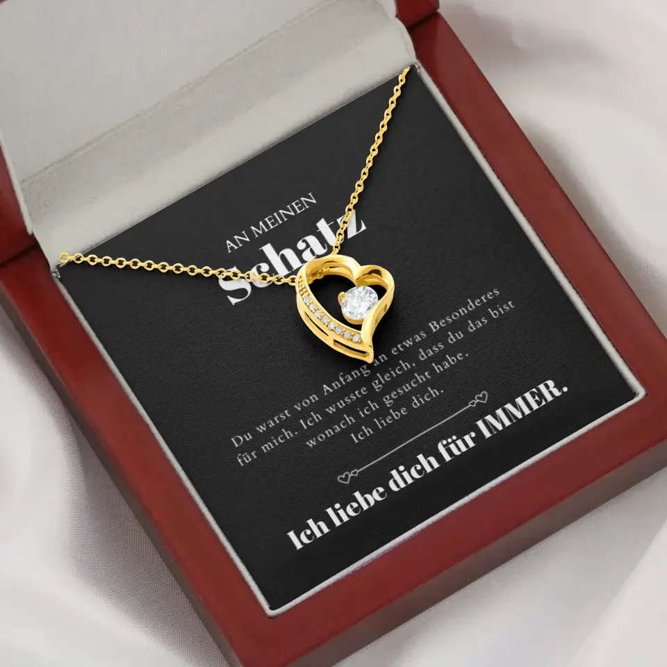 Ich liebe dich - Halskette mit Gold-Herzanhänger & personalisierter Karte (Valentinstagsgeschenk)