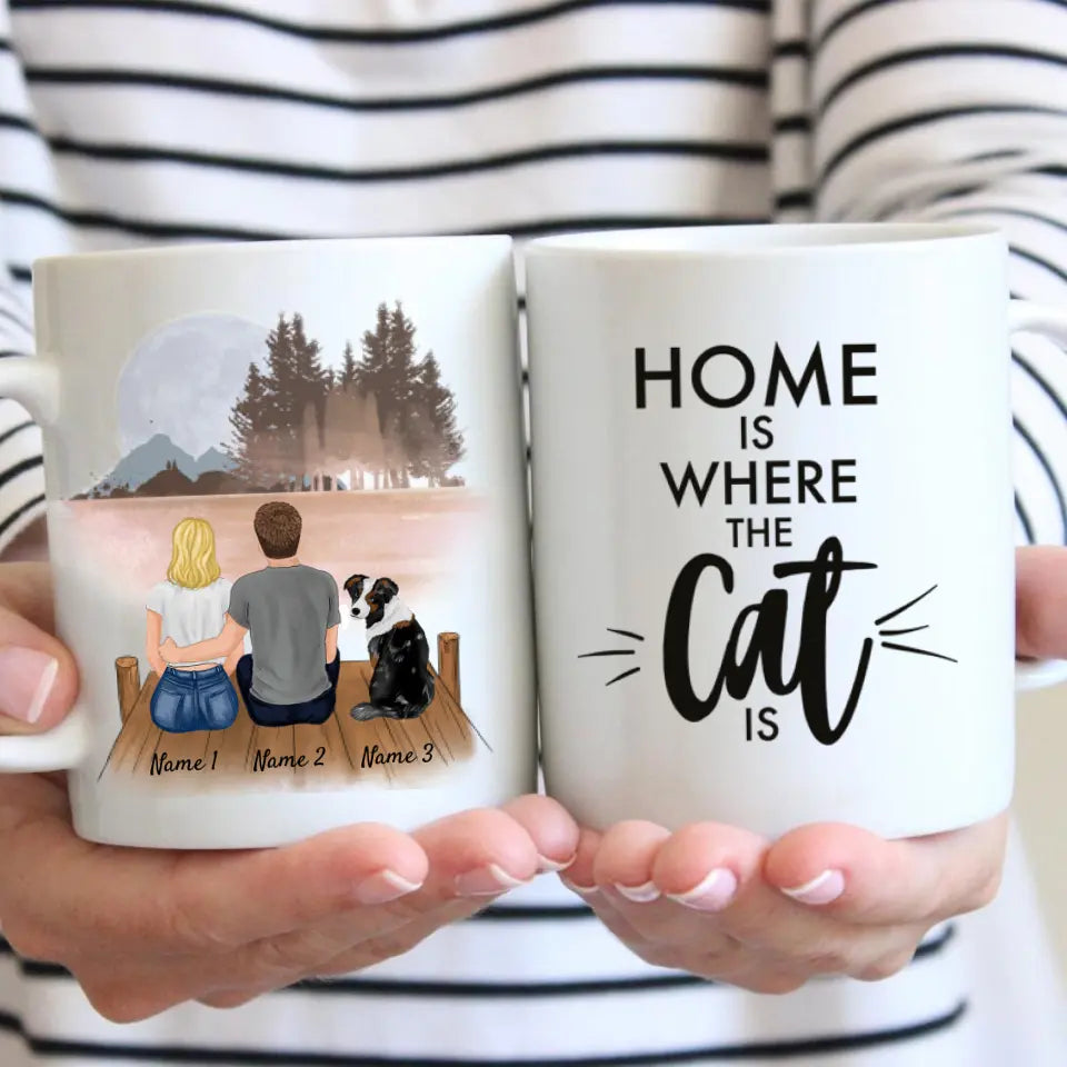 Pärchen mit Haustier - Personalisierte Tasse (Hund, Katze)