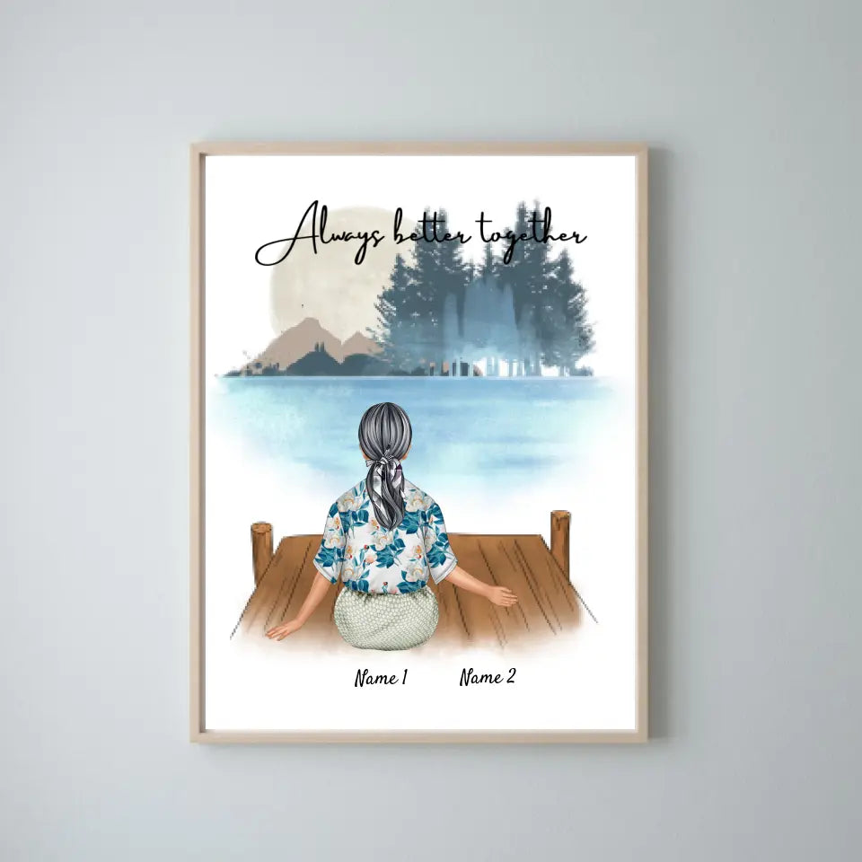 Lieblingsoma mit Enkeln - Personalisiertes Poster (1-2 Enkelkinder)
