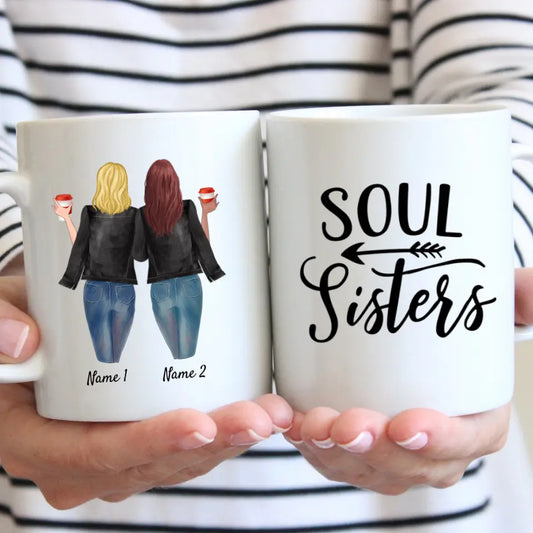 Meilleures amies avec veste en cuir & boisson - Mug personnalisé