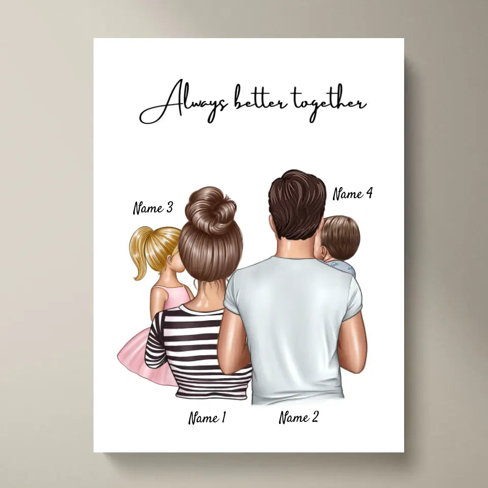 Happy Family - Personalisiertes Digitales Bild (Eltern mit 1-4 Kinder)