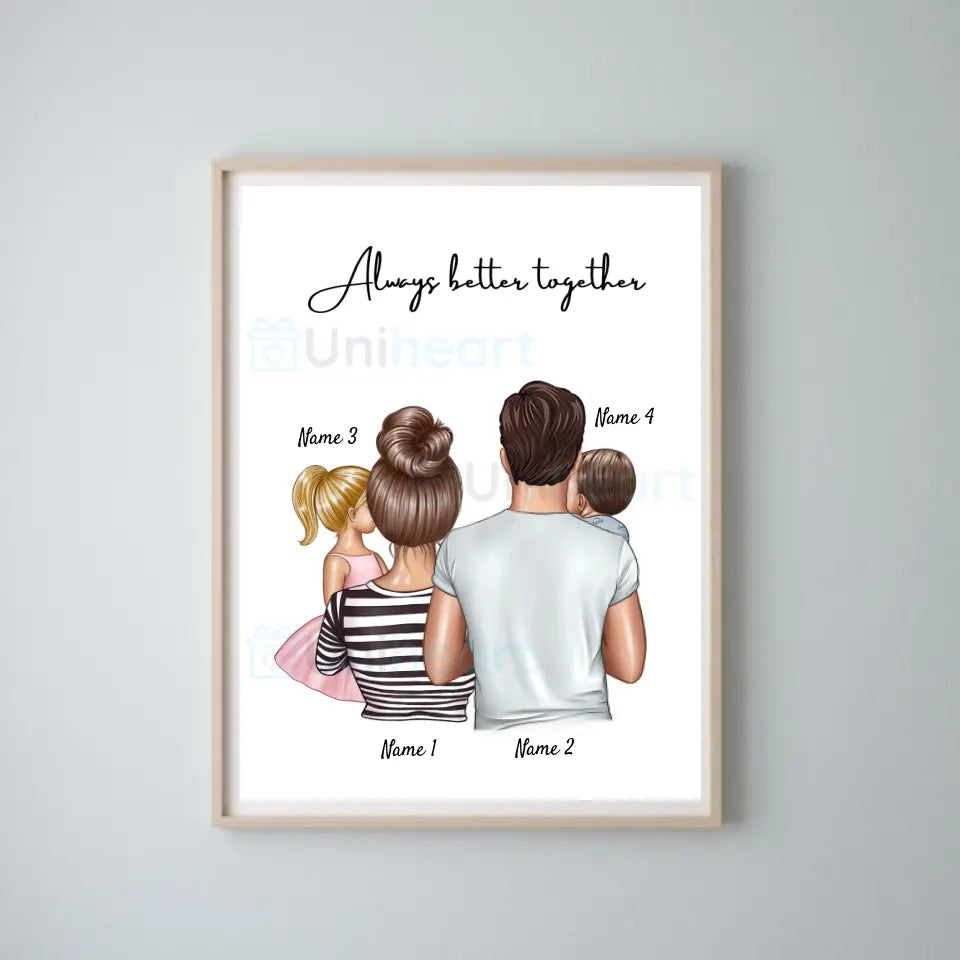 Happy Family - Personalisiertes Digitales Bild (Eltern mit 1-4 Kinder)