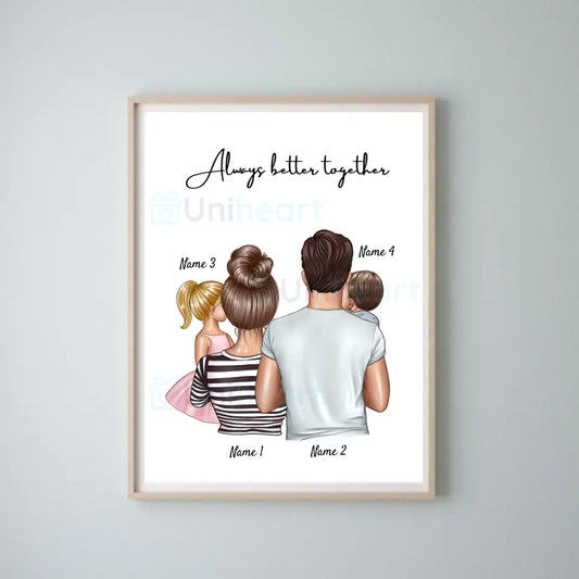 Happy Family - Personalisiertes Digitales Bild (Eltern mit 1-4 Kinder)