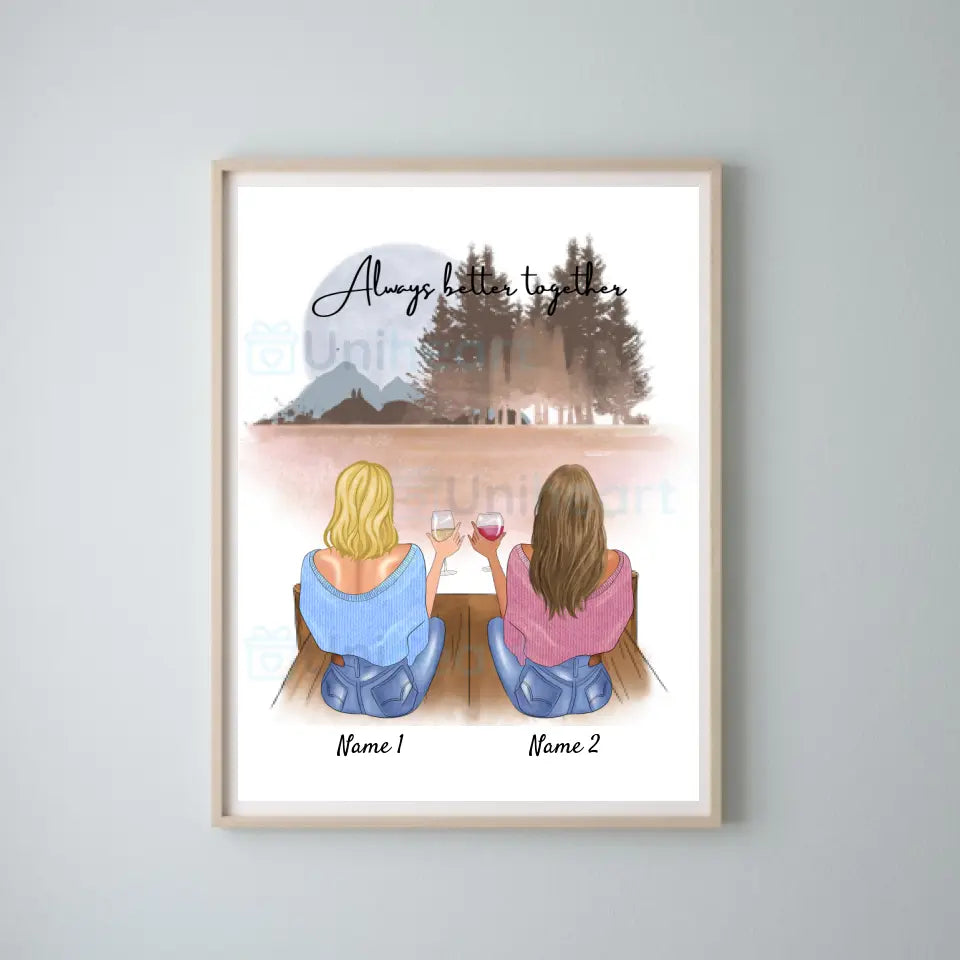 Freundinnen/ Schwestern mit Getränk - Personalisiertes Digitales Bild (2-4 Frauen)