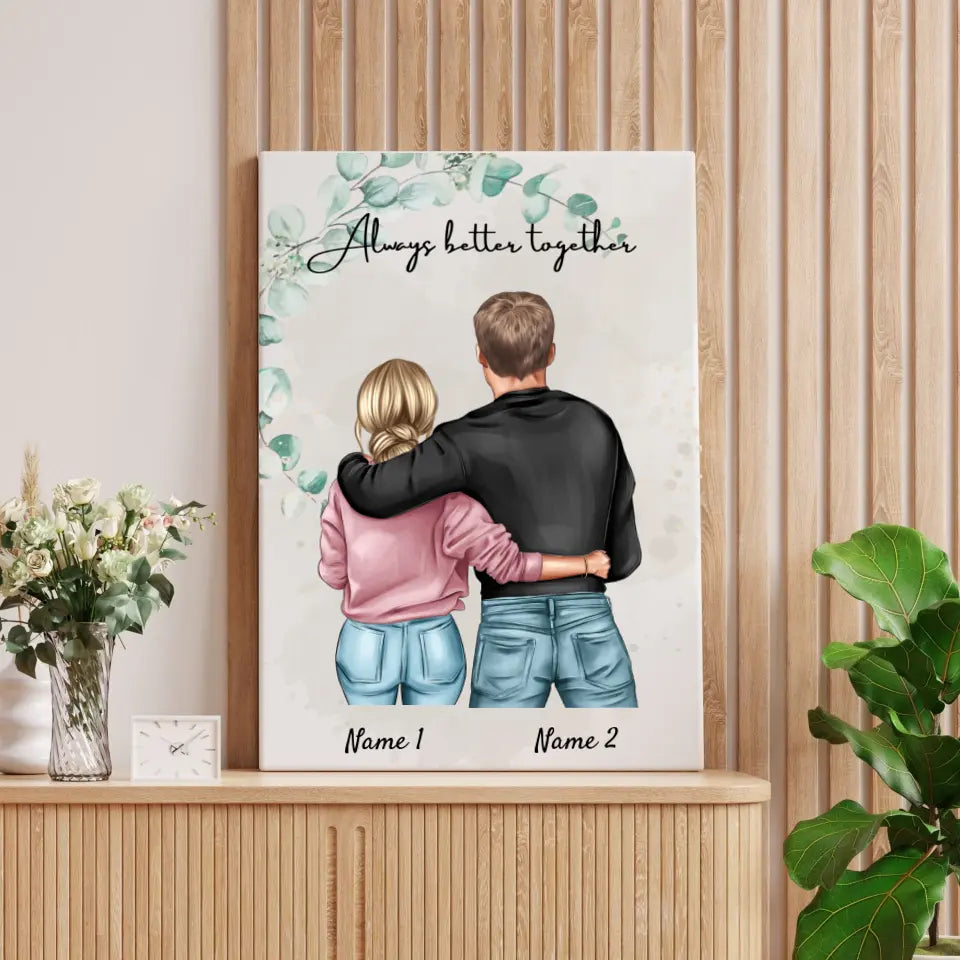 Bestes Pärchen - Personalisierte Leinwand (Frau mit Mann)