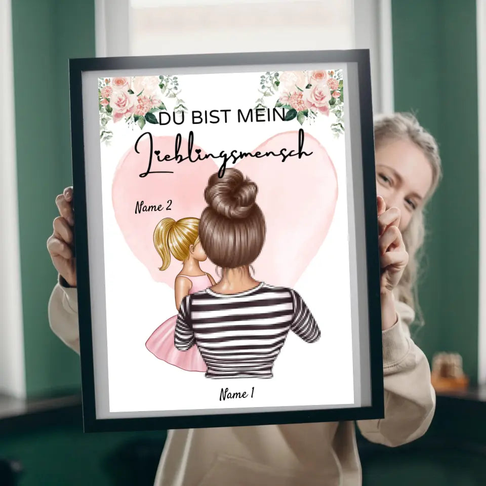 Mama, mein Lieblingsmensch - Personalisierte Leinwand (Mutter mit 1-4 Kindern)