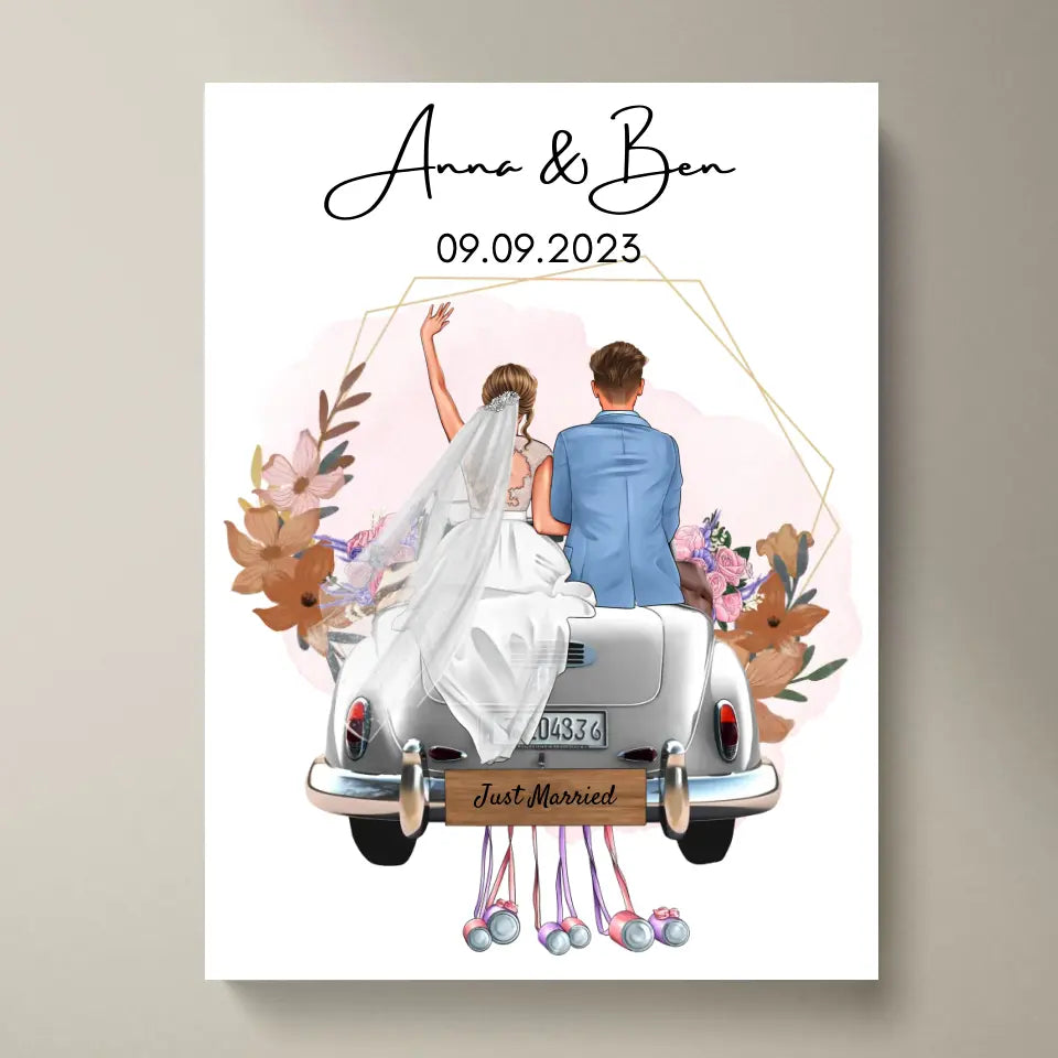 "Just Married" Personalisierte Leinwand zur Hochzeit - Für Ehepaare, Braut & Bräutigam, Geldgeschenk, Hochzeitsgeschenk