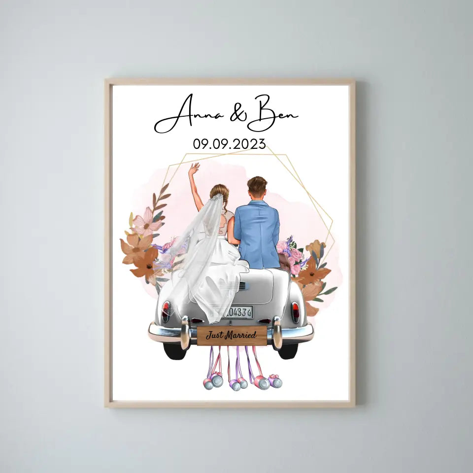 "Just Married" Personalisierte Leinwand zur Hochzeit - Für Ehepaare, Braut & Bräutigam, Geldgeschenk, Hochzeitsgeschenk