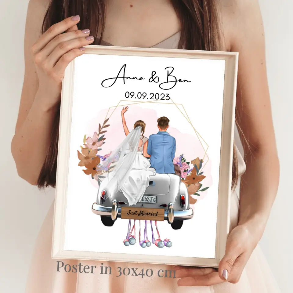 "Just Married" Personalisierte Leinwand zur Hochzeit - Für Ehepaare, Braut & Bräutigam, Geldgeschenk, Hochzeitsgeschenk
