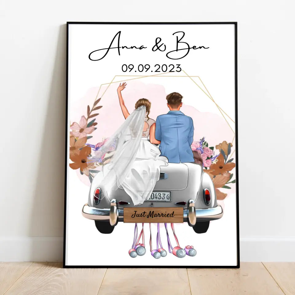 "Just Married" Personalisierte Leinwand zur Hochzeit - Für Ehepaare, Braut & Bräutigam, Geldgeschenk, Hochzeitsgeschenk