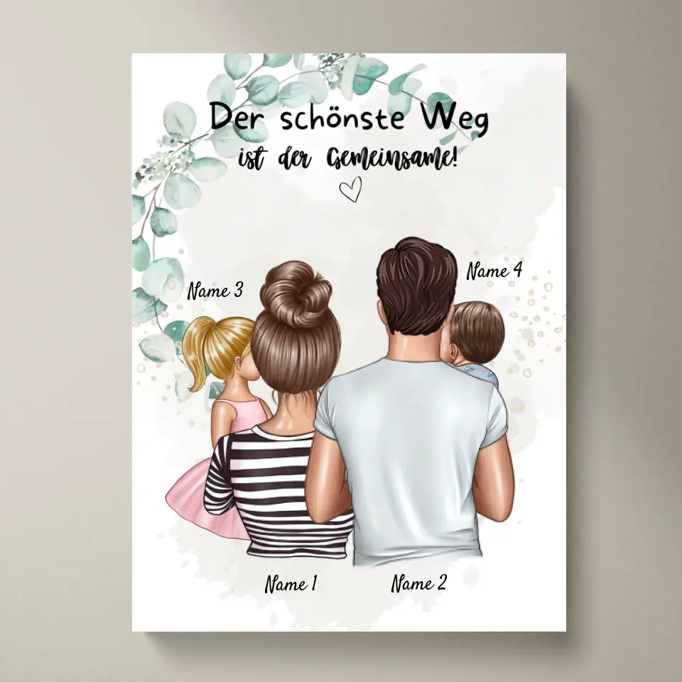 Der schönste Weg ist der Gemeinsame - Personalisiertes Familien Poster (Eltern mit 1-4 Kindern)