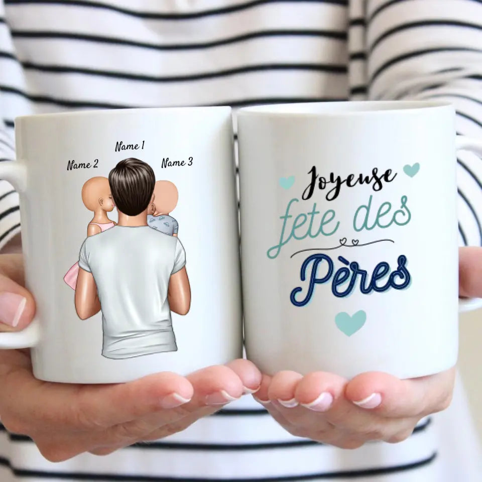Joyeuse Fête des pères - Mug personnalisé (Fête des pères tasse, 1-4 enfants)