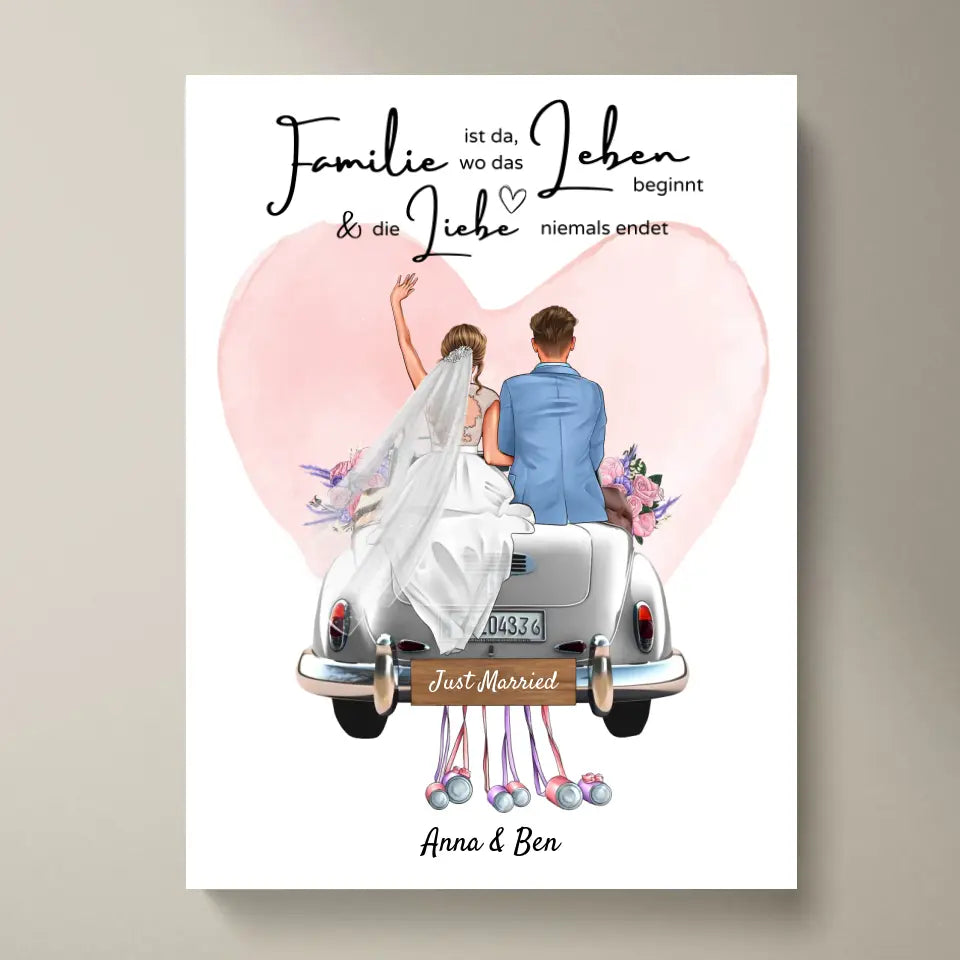 "Wo die Liebe niemals endet" Personalisierte Leinwand zur Hochzeit - Für Ehepaare, Braut & Bräutigam, Geldgeschenk, Hochzeitsgeschenk
