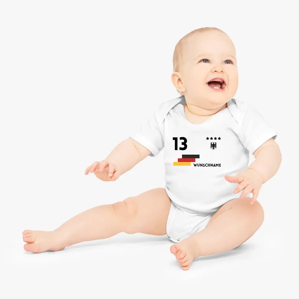 Fussball - Personalisierter Baby-Onesie/ Strampler, Trikot mit anpassbarem Namen und Trikotnummer, 100% Bio-Baumwolle Baby Body