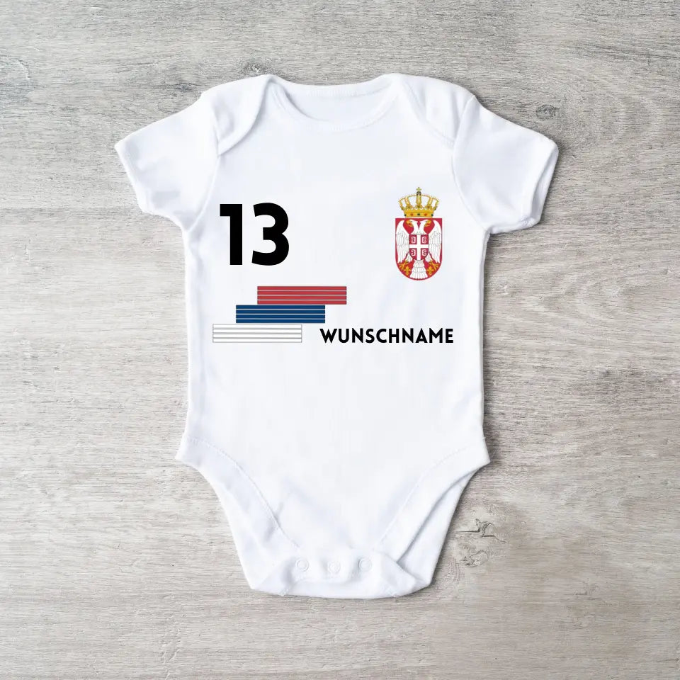 Fussball Serbien - Personalisierter Baby-Onesie/ Strampler, Trikot mit anpassbarem Namen und Trikotnummer, 100% Bio-Baumwolle Baby Body