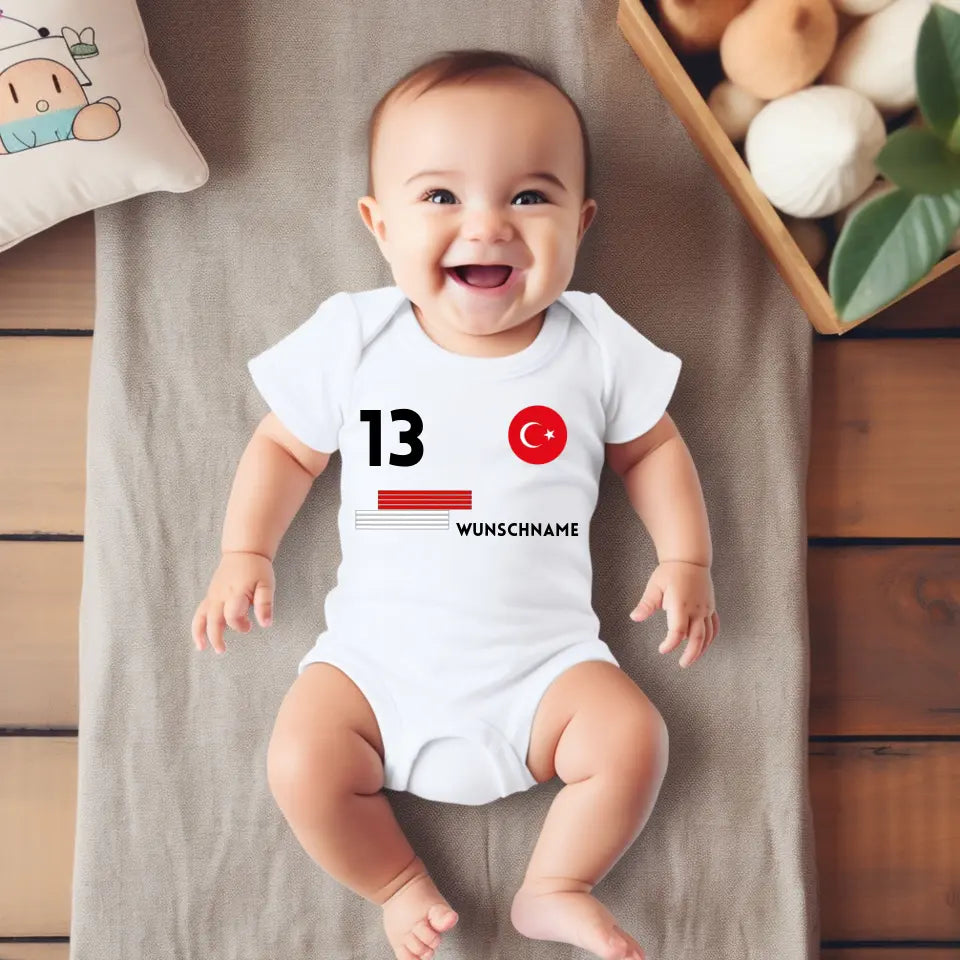 Fussball Türkei - Personalisierter Baby-Onesie/ Strampler, Trikot mit anpassbarem Namen und Trikotnummer, 100% Bio-Baumwolle Baby Body