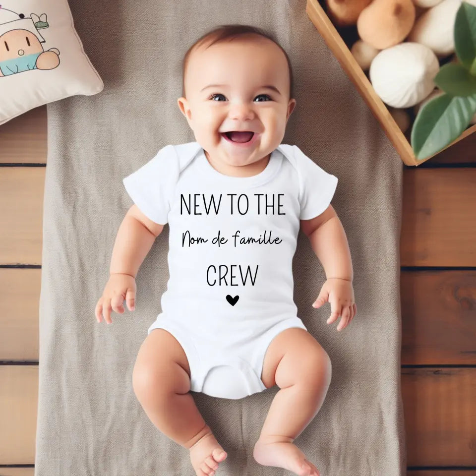 New to the family crew nom de famille Onesie dorsal bebe personnalis Uniheart