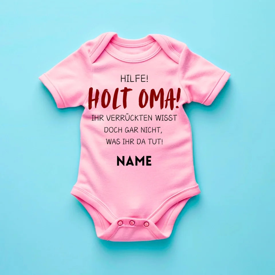 Holt Oma zur Hilfe - Personalisierter Baby-Onesie/ Strampler, witziges Weihnachtsgeschenk, 100% Bio-Baumwolle