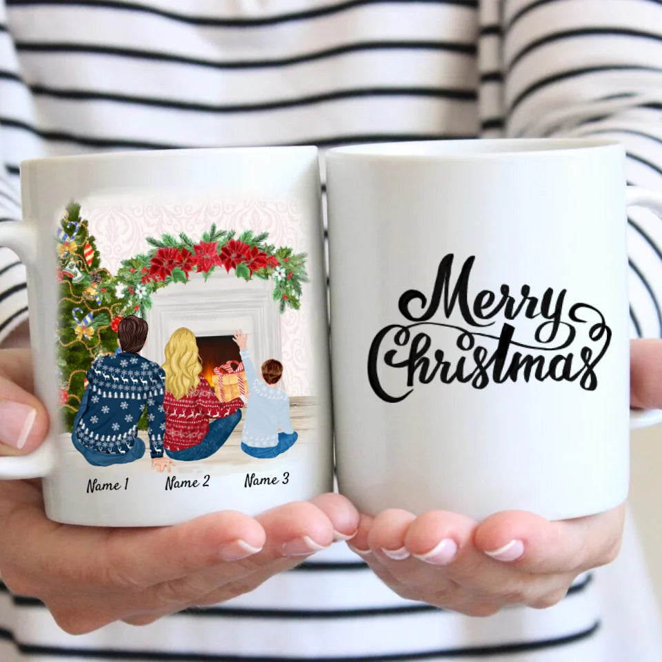 Weihnachten Glückliche Familie - Personalisierte Tasse (1-2 Kinder)