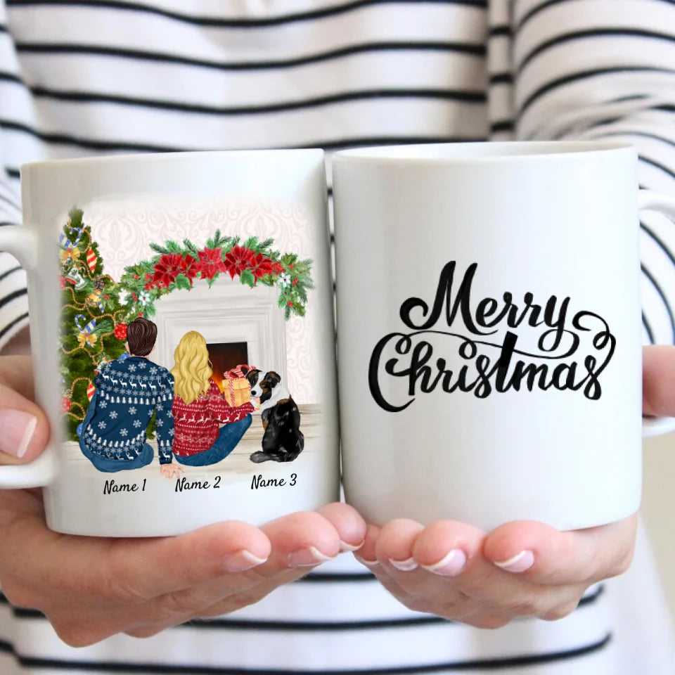 Weihnachten Pärchen Mit Haustier - Personalisierte Tasse (Hund oder Katze)