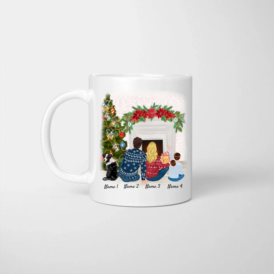 Weihnachten Familie mit Kind & Haustier - Personalisierte Tasse