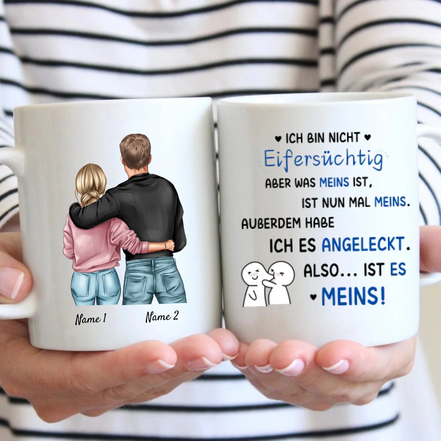 Was meins ist, ist meins - Angeleckt - Personalisierte Pärchen-Tasse, individuelles Geschenk Partner Valentinstag
