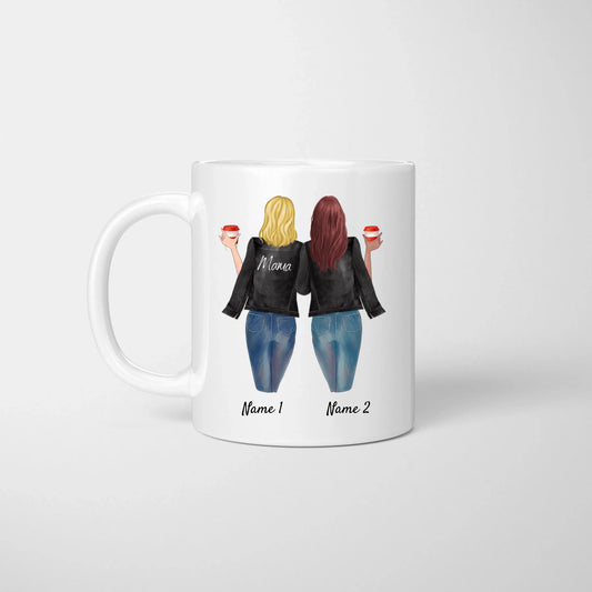 An meine Mama - Personalisierte Tasse (Mutter mit Kindern in Lederjacke)